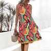 Plus Size V Neck Sleeveless Dress Ditsy Floral Watercolor Print For City Park Walk
