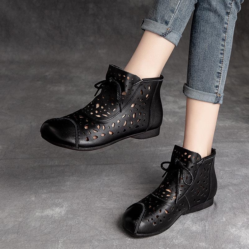 2025 Summer Women's High-Top Slip-On Cowhide Sandals - Comfortable Flat Soles