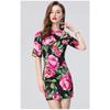 Summer Women Fashion Elegant Short Sleeve Flower Print Mini Short Office Business Pencil Dresses
