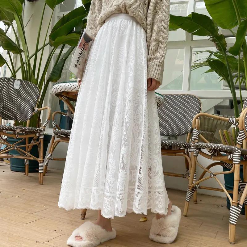 Spring Summer Women Long Skirt Fairy Palace Style Custom Lace Oversize Pendulum Mid-length Female Skirts