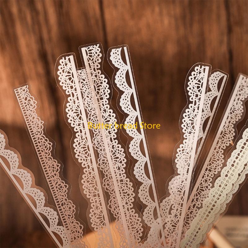 W89C 240Pcs Lace Decorative Sticker Aesthetic PET Sticker for Scrapbooking Journal