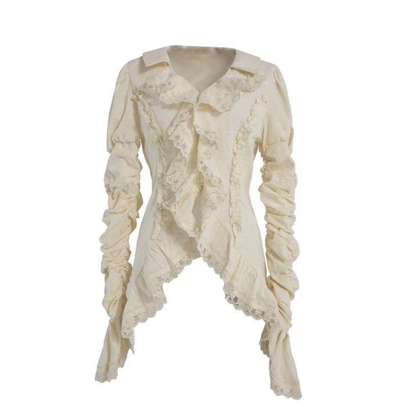 Lolita Vintage Gothic Lace Shirts Women Y2k Dark Aesthetic Irregular Blouses Yamamoto Style Grunge Flare Sleeve Shirt