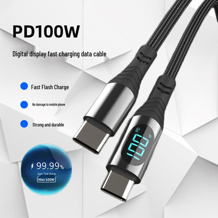 240W Fast Charge Type-C Data Cable: Intelligent Display, 100W Charging, Compatible with Mobile Phones, Braided Design, Apple 27W Ready.