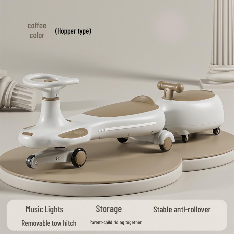 Children's Twist Car with Parent-Child Co-Riding, Suitable for Ages 1-8, Silent Wheels, Push Rod & Handle, Adult-Friendly Wiggle Car.
