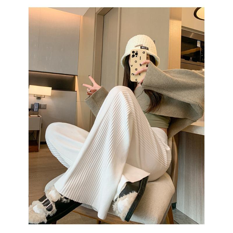 Knitted Wide-legged Trousers Women Autumn and Winter Thick Section Draped Loose Casual Trousers