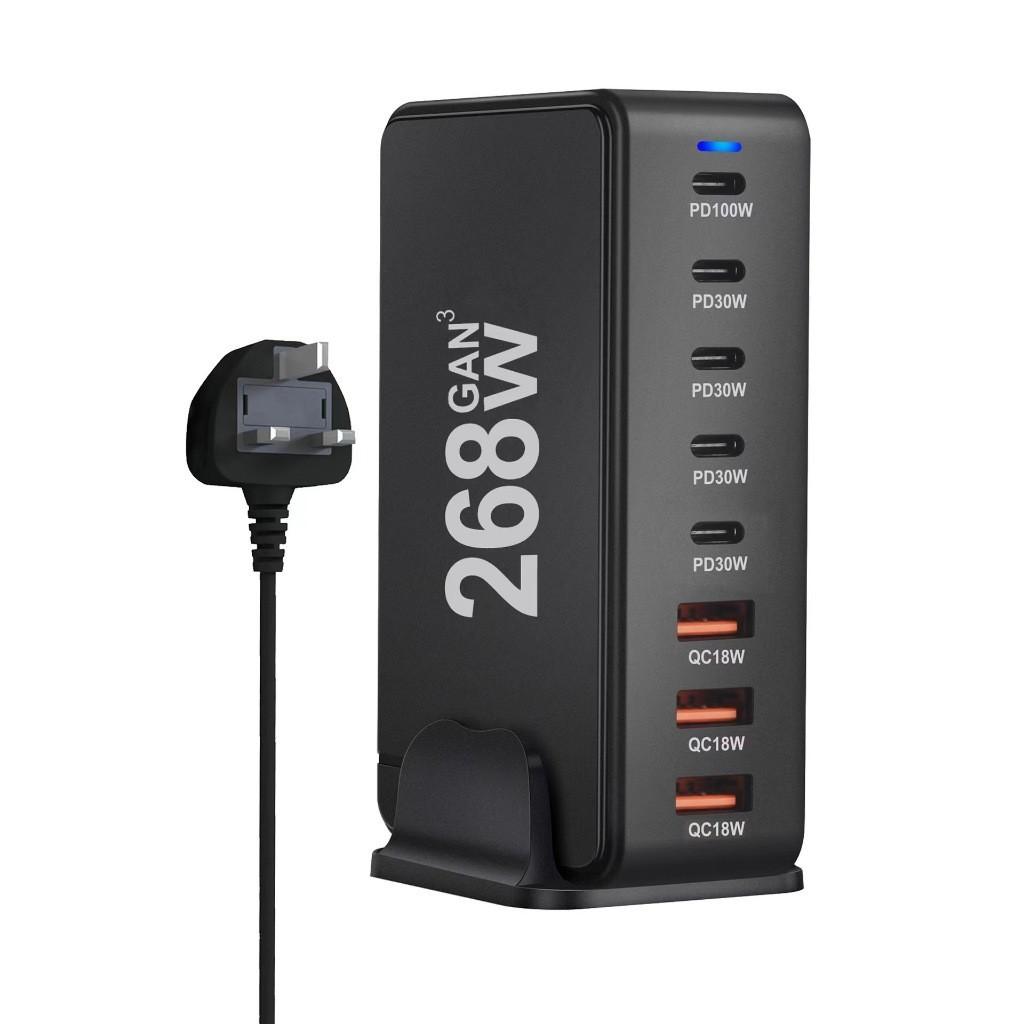 268W/600W Desktop Charger 8 Port USB 5C+3A Type C PD Charger 3.0 USB Type C Fast Charger Mobile USB Charger