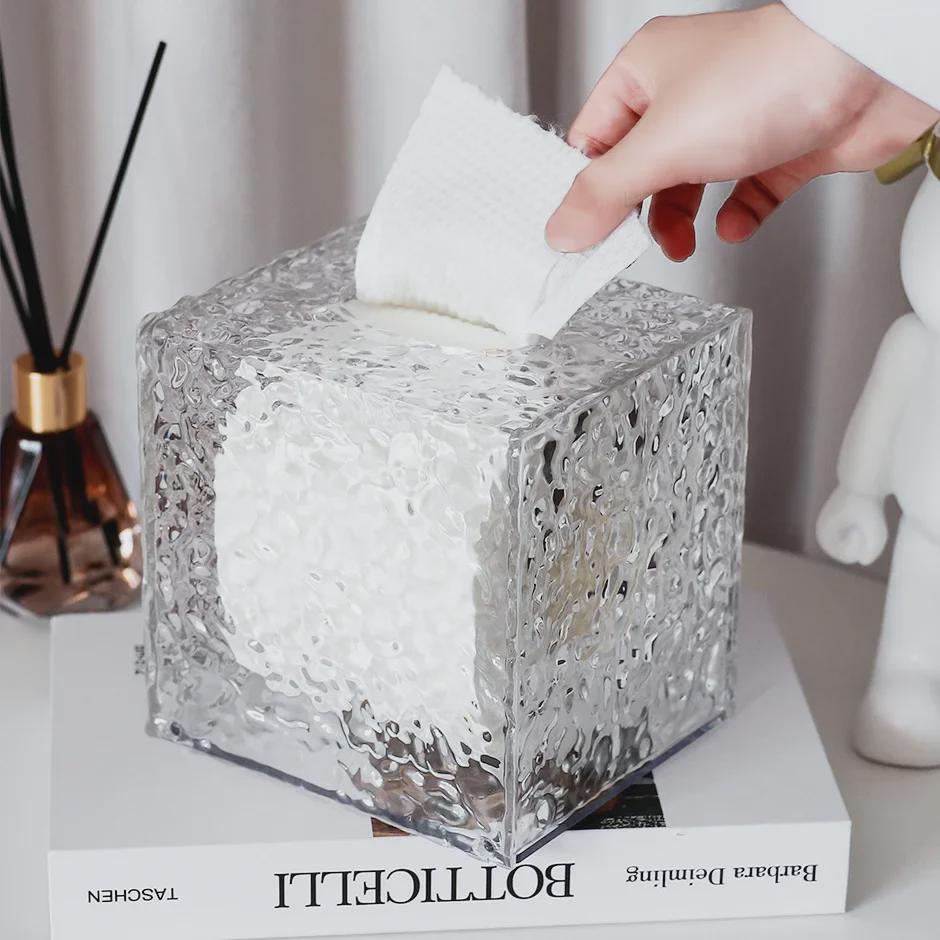 "Elegant Water Ripple Tissue Box – Transparent, Wall-Mountable Storage for Toilet Paper"
