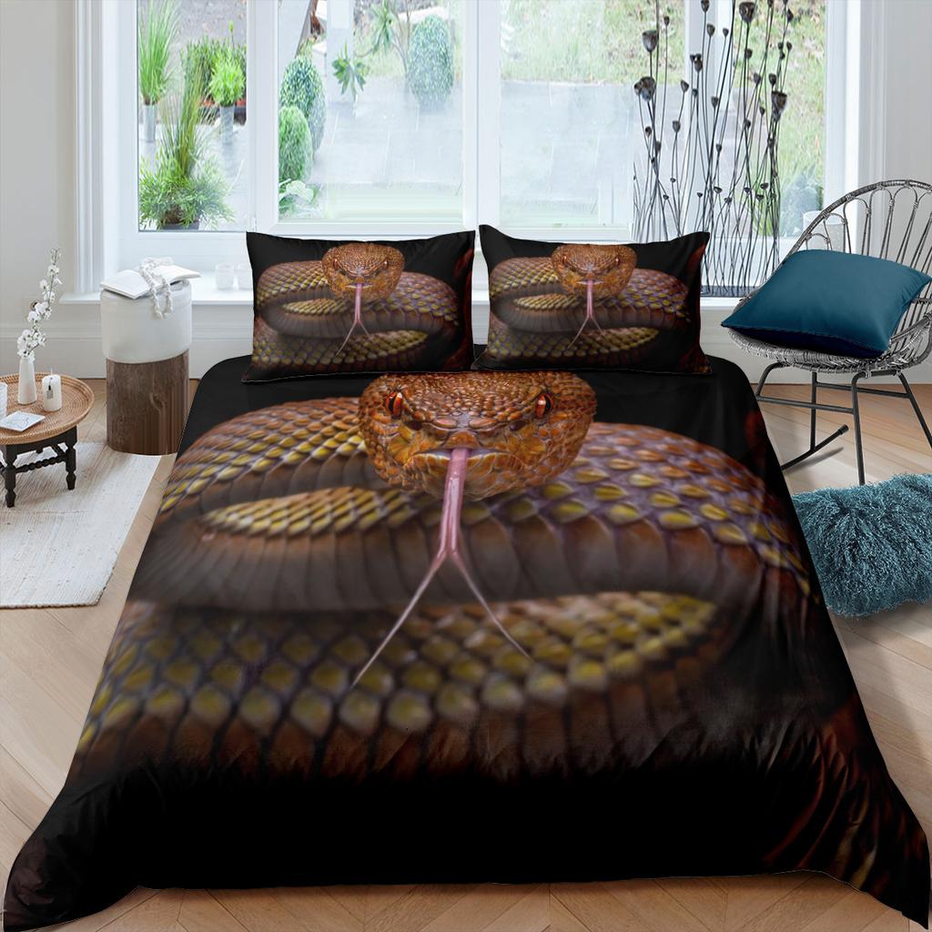 Snake Duvet Cover Set 3D Python Polyester Comforter Cover Reptile Tropical Theme Quilt Cover For Kid Boy Girl Bedroom Full Size