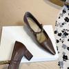 Retro chain word with versatile square head temperament high heels women's thick heel single shoes spring and autumn