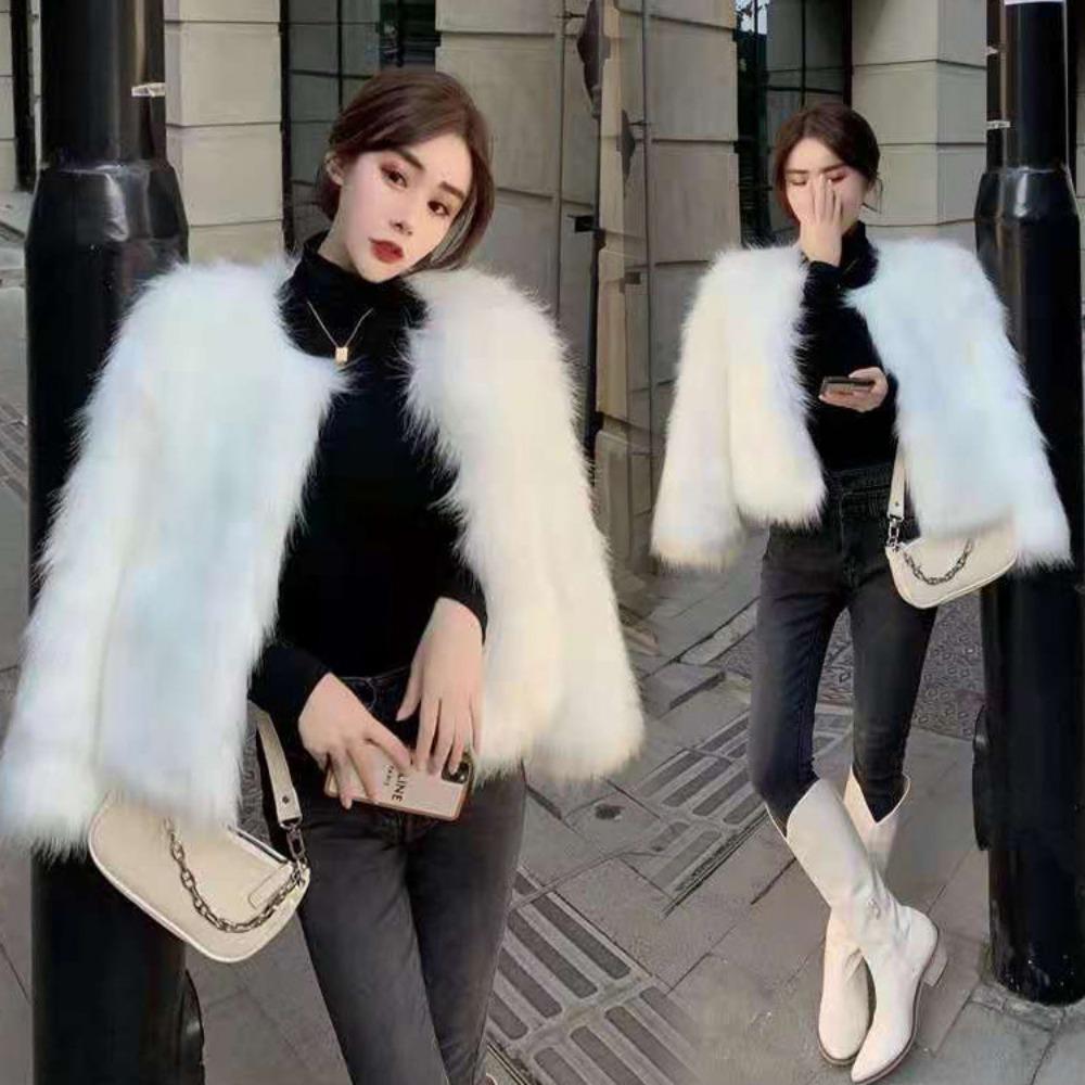 Herbst und Winter Neuer Weißer Pelzmantel Damen Kurz Imitation Fuchspelz Junger Wollmantel