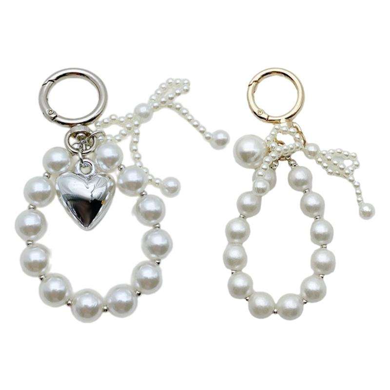Stylish Bowknot Keychain Faux Pearls Bowtie Pendant for Women's Handbags and Backpacks Colorful Key Chain Bag Ornament