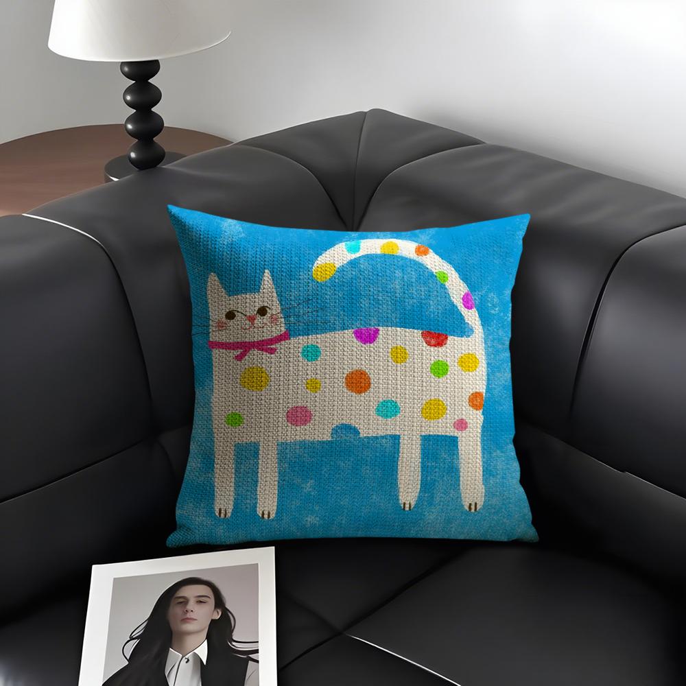 Cat Cute Cushion Cover Natural Linen Organic Fabric DoubleSided Printing Sofa Home Decor Gift Pillow Case
