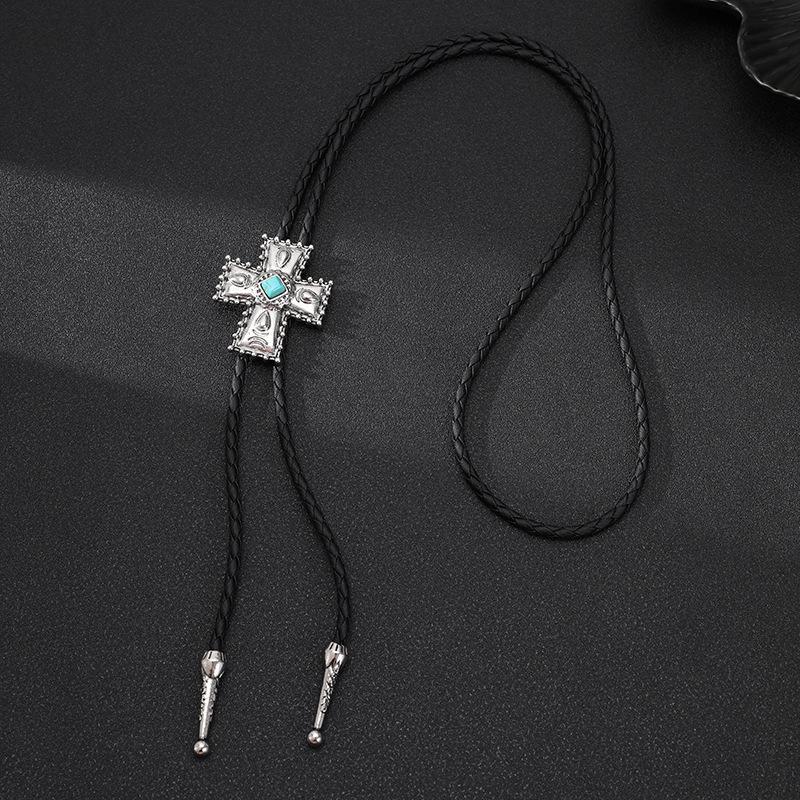 Punk denim bolo tie tie cross turquoise sweater chain rope alloy pendant necklace