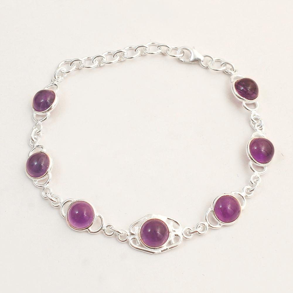Amethyst Gemstone 925 Sterling Silver Handmade Bracelet February Birthstone Jewelry