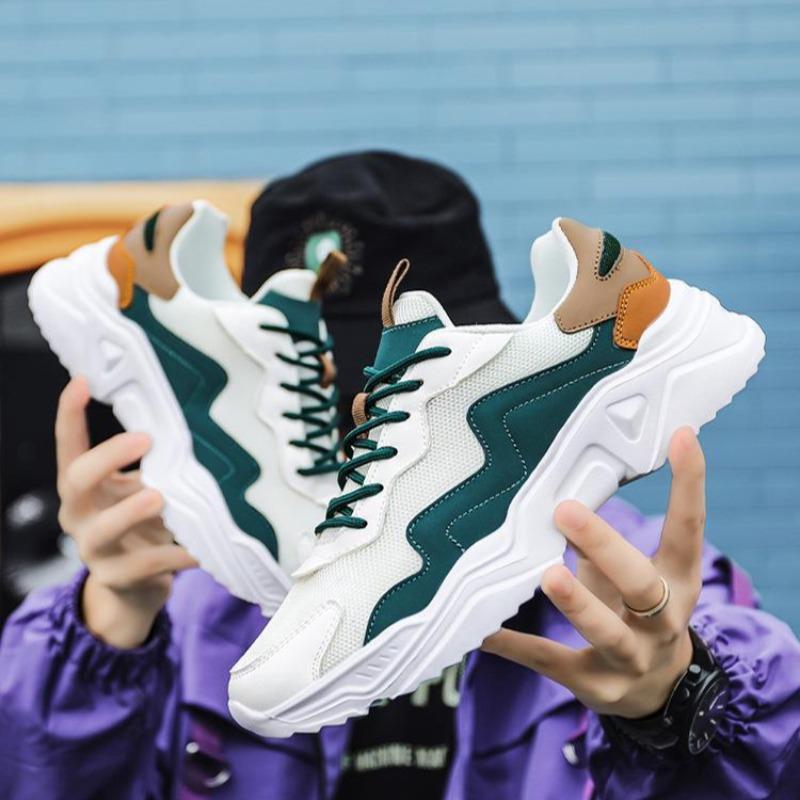 Adidași de platformă la modă pentru bărbați, noi de toamnă, cu vârf jos, plasă, cu șireturi, pantofi de alergare pentru bărbați, culoare mixtă, versatili, cu talpă groasă vulcanizată