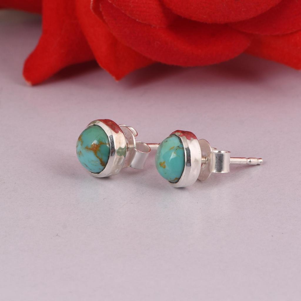 Natural Kingman Turquoise Hammered Stud Earrings.