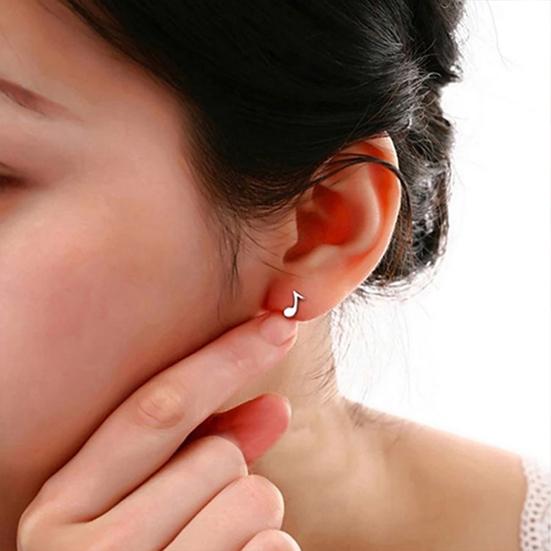 1 Pair Asymmetry Music Note Shape Mini Silver Plated Ear Studs for Daily Wear