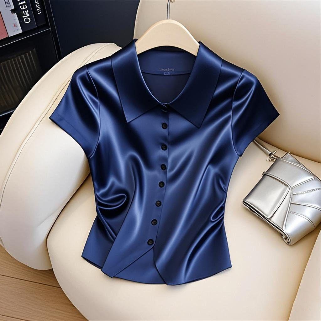 Summer Fashion Temperament Buttons Solid Color Shirts Ladies Fashion Turn-down Collar Short Sleeve Blouse Women Clothes