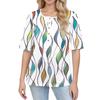 Shirts For Women Trendy Round Neck Button T Shirts Printed  Blouse Half Sleeve Tops For Women