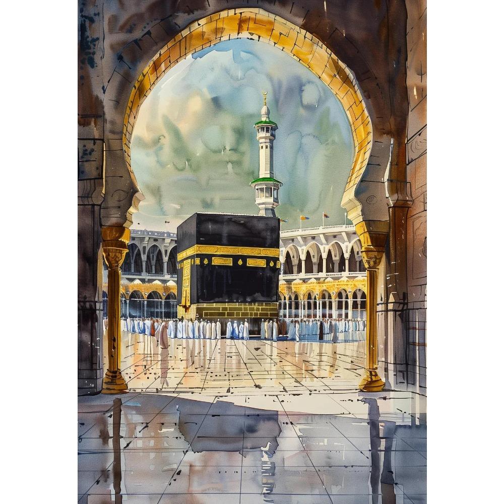 Islamic Mosque Kaaba Canvas Poster Watercolor Muslim Scripture Canvas Paint Print Modern Picture Living Room Home Decor Cuadros
