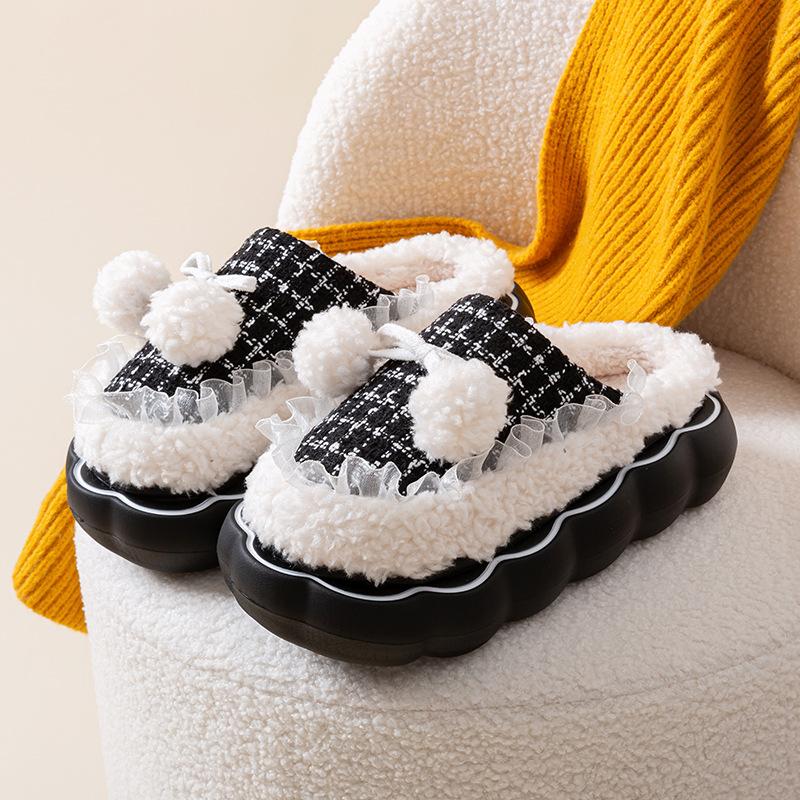 

Зимние хлопковые тапочки женские милые принцесса толстая подошва домашние домашние комнатные нескользящие теплые хлопковые тапочки мужские зимние 40-41 [Suitable for 39-40 feet] чёрный