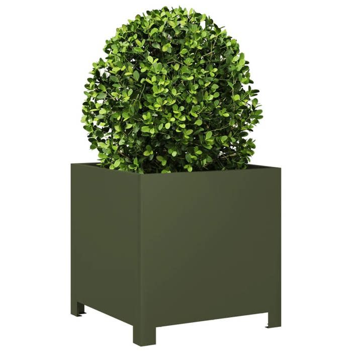VidaXL Jardinière vert olive 40x40x40 cm acier, planteur, jardinière de patio, bac à fleurs, jardinière d'extérieur, boîte à 851205