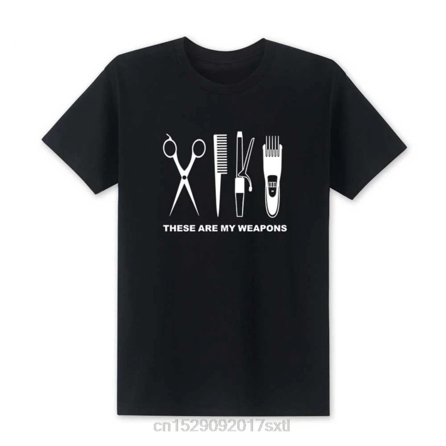 

New 2024 Summer Fashion Hairdresser T Shirt Men Short Sleeve Cotton Barber Weapons T-shirt Tops scissors Tshirt Camisetas XS-XXL S чёрный