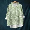 Women's Loose Ruffled Floral Print Stand Collar Long Sleeve Cotton And Linen Top