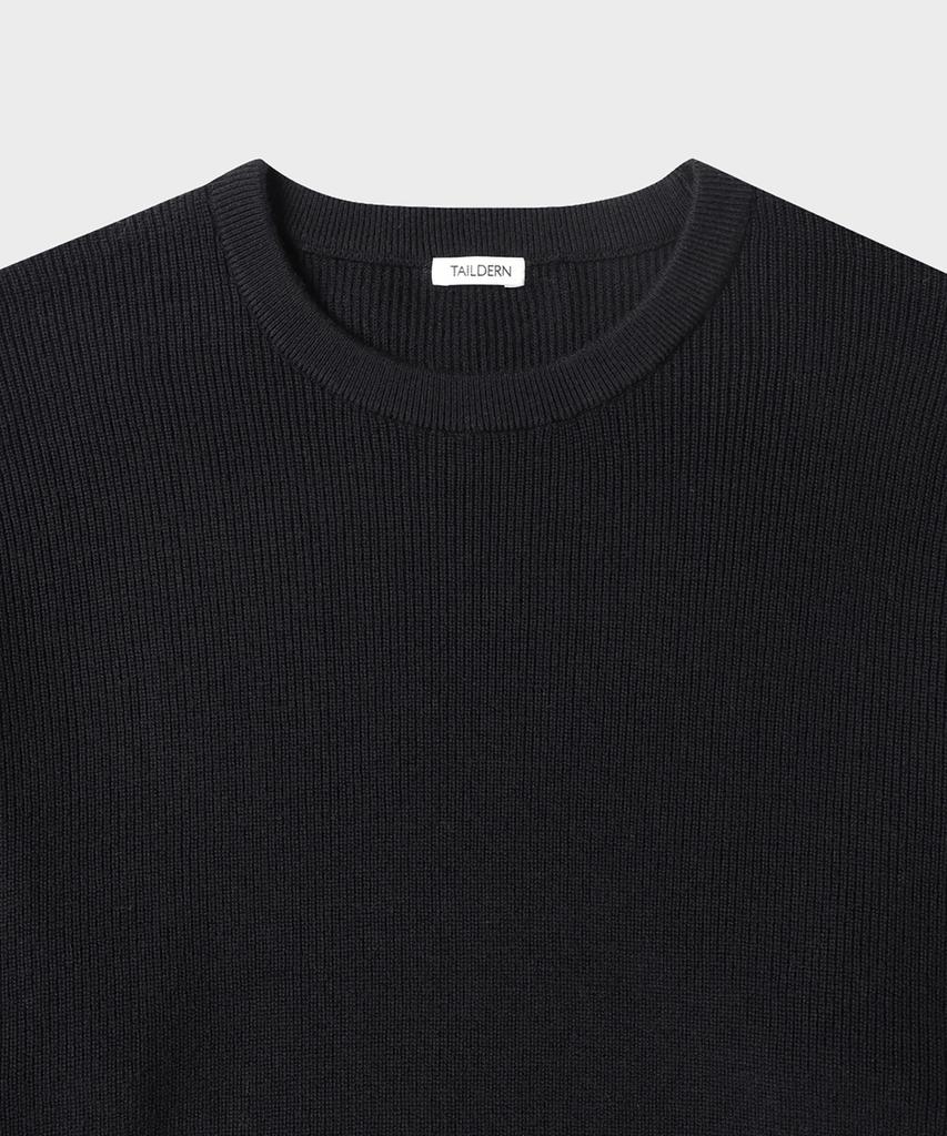 TAILDERN Leon Round Cotton Wool Sweater Black