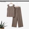 ZANZEA Ärmellose Weste, Oberteile und Hosen für Damen, zweiteiliges Sommer-Set