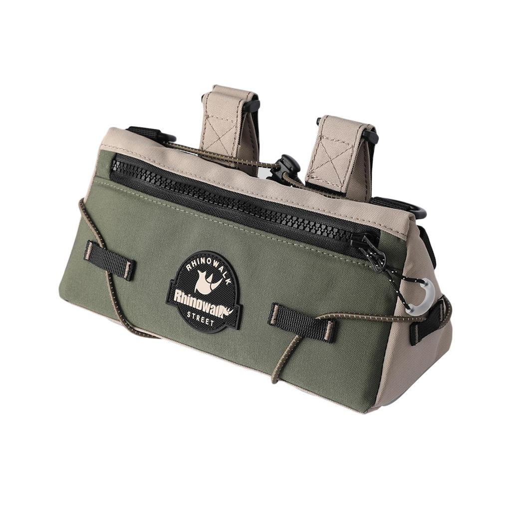 Rhinowalk Bicycle Handlebar Bag/Shoulder Bag, 2-Way, Waterproof, Lightweight, Storage Bag for Road Bikes, MTBs, and Folding Bikes (Green & Khaki)