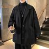 Men Woolen Coat Lapel Long Sleeve Single Breasted Windbreaker Solid Color Loose Fit Mid-length Coat with Pockets Formal Wear