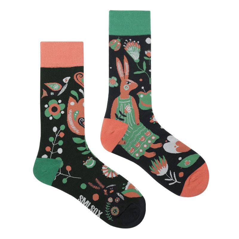 1Pair Man Women Socks Original AB Tide Socks Medium High Tube Colorful Socks Flowers Fruits Candy Cake Cotton Socks Unisex Socks