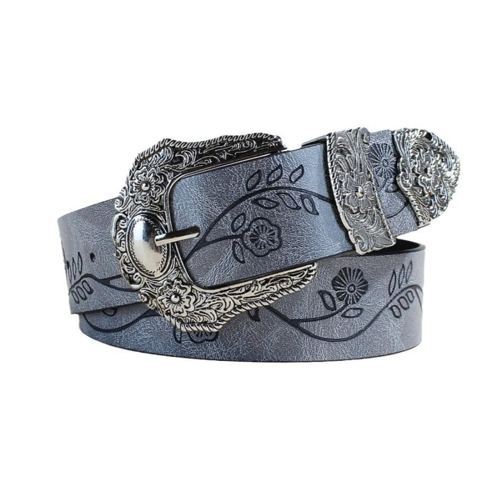 

Винтажный принт Пояс Металлическая пряжка-пин Повседневный поясной ремень Женский серый