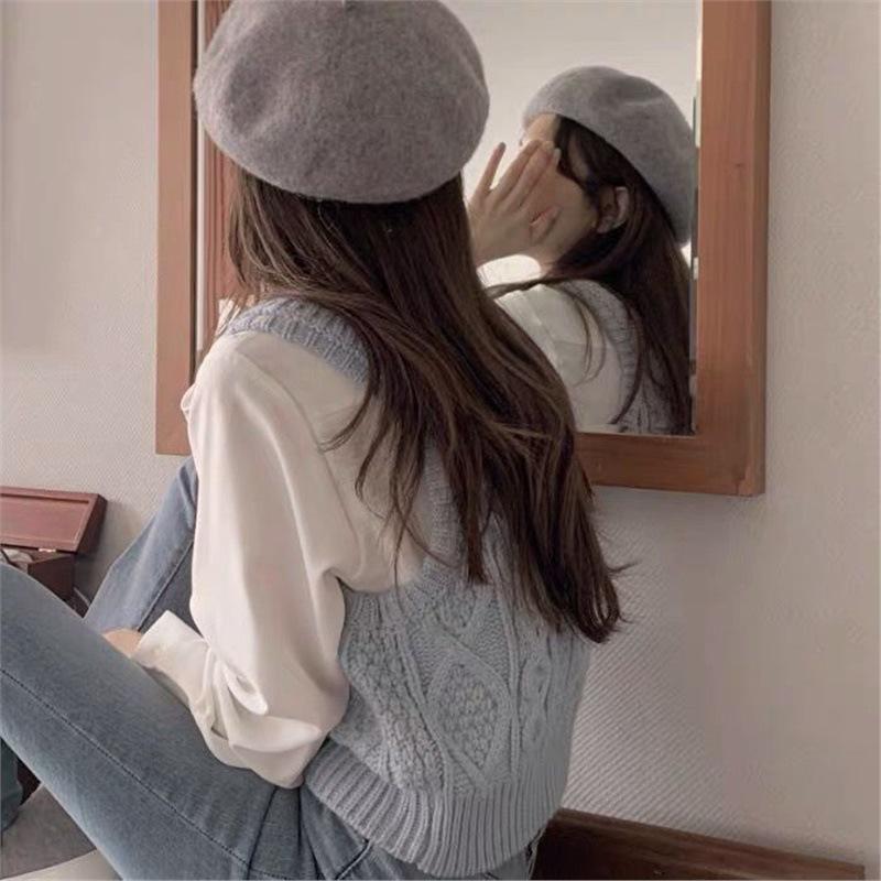 2024 Autumn Japanese Cable Knit Vest & Sleeveless Shirt Set - Slimming, Layered Ins Style