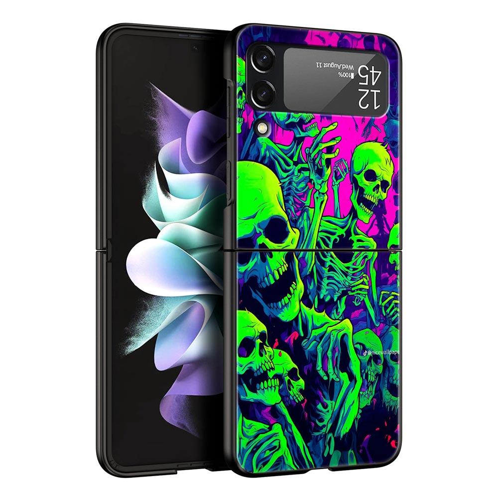 Skeleton Skull Hard PC Phone Case For Samsung Galaxy Z Flip 7 6 5 4 Black Cover For Galaxy Z Flip 3 Foldable Shell Fundas Capas