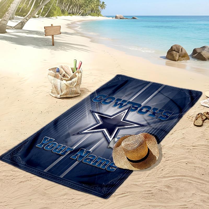 Dallas Cowboys Custom Beach Towel, Print Your Name Text Lightweight Absorbent Towel for Swimming Travel