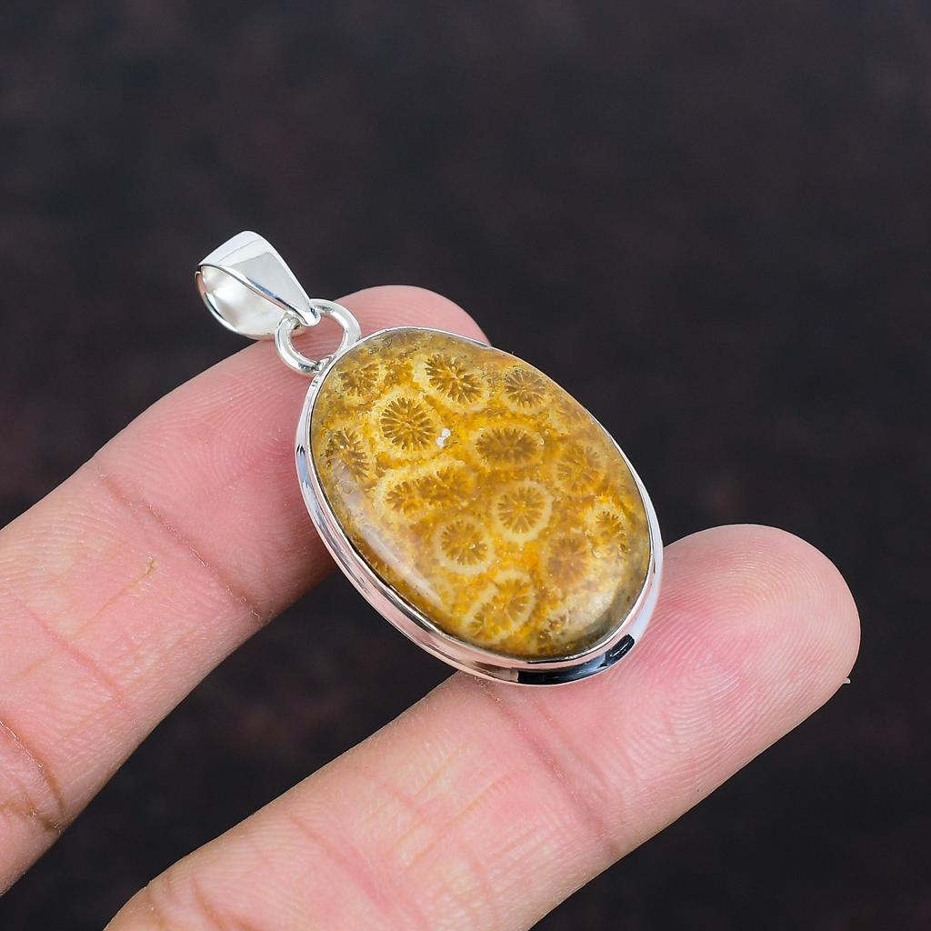 Fossil Coral Pendant Genuine Gemstone Pendant 925 Sterling Silver Pendant Designer Jewelry Handmade Pendant Gifts For Her Brand New Jewelry