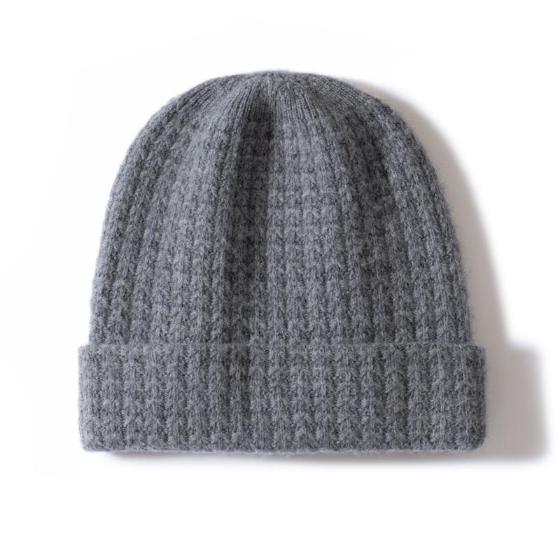 Solid Color Checkered Texture 100% Cashmere Knitted Cap Unisex Warm Winter Cap Fashionable Headscarf Style for Men And Women