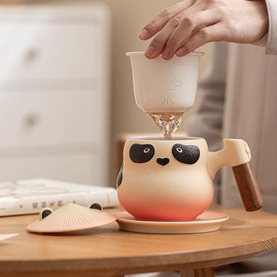 Panda Bubble Tea Cup Coffee Cup Home Ceramic Mug with Lid Office Tea Separation Cup with Handle Gift Box