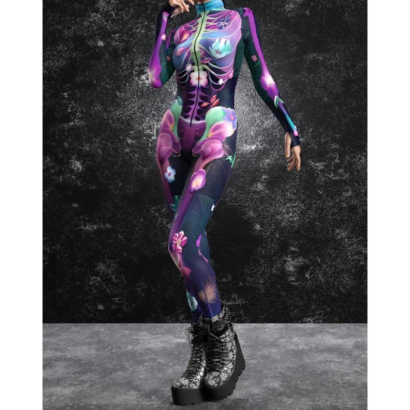 Combinaison Squelette Halloween Enfants Adulte Fantôme Cosplay Punk Body Unisexe Zombie Fête Costume Zentai Festival Sexy Combinaison de Cyclisme