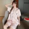 Stylish Sweet Pink Leopard Print Women'S Loungewear Summer Ice Silk Short-Sleeved Elastic Waist Suit