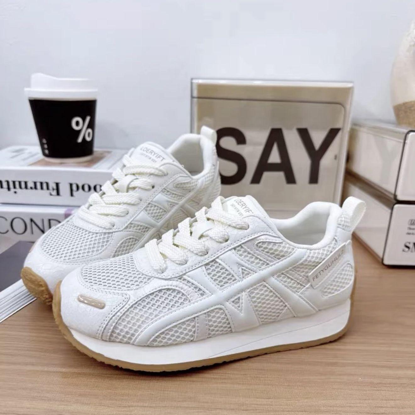 

Little White Shoes Women s 2025 New Popular Summer Breathable Mesh Mesh Shoes Sneakers Lightweight Soft Sole Ultra Light German Training Shoes 40 бежевый