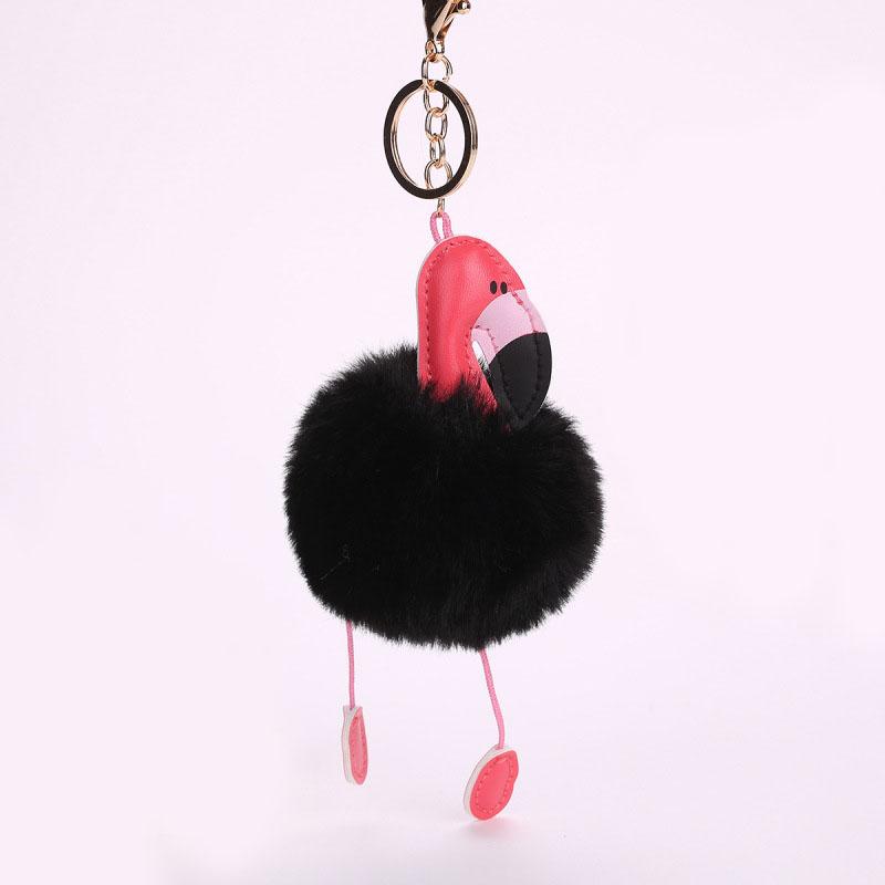 Cute Fluffy Pompom Flamingo Plush Toy Fur Fake Rabbit String Pendant Rope Plush Doll Toys Decor Gift Toy Bag Pendant Toy