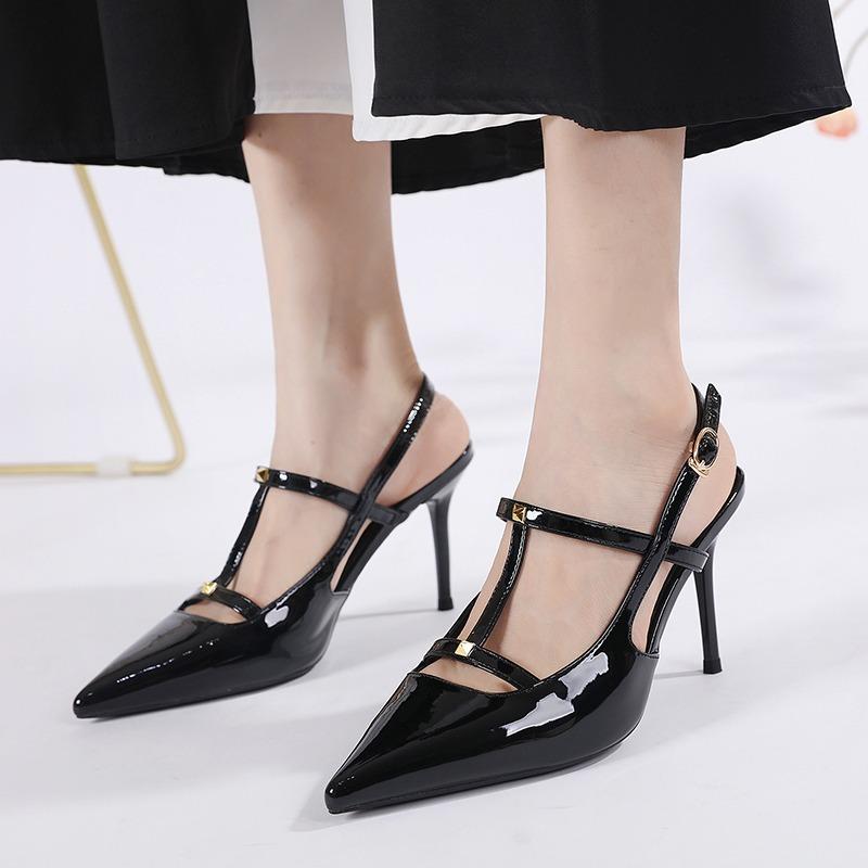 Sexy Small Heels, Slim Heels, Minimalist Pointed Sandals, 9cm Toe Closure High Heels Sandals Women Shoes