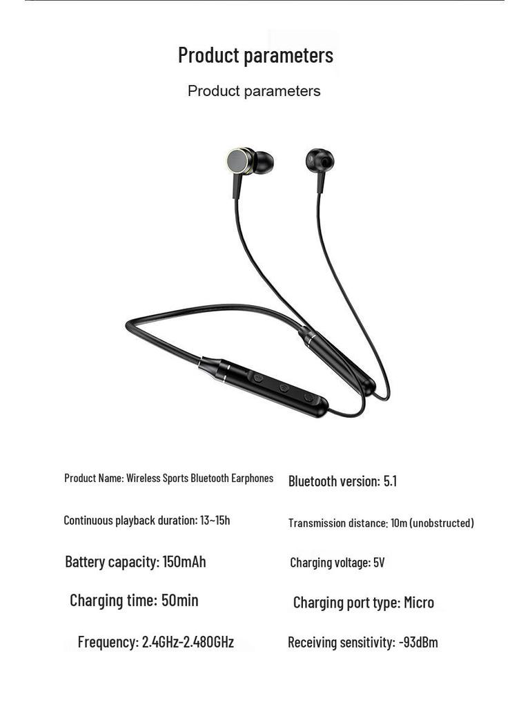 New Neck-Hanging Bluetooth Wireless Sports Earphones with In-ear Magnetic Silicone Design