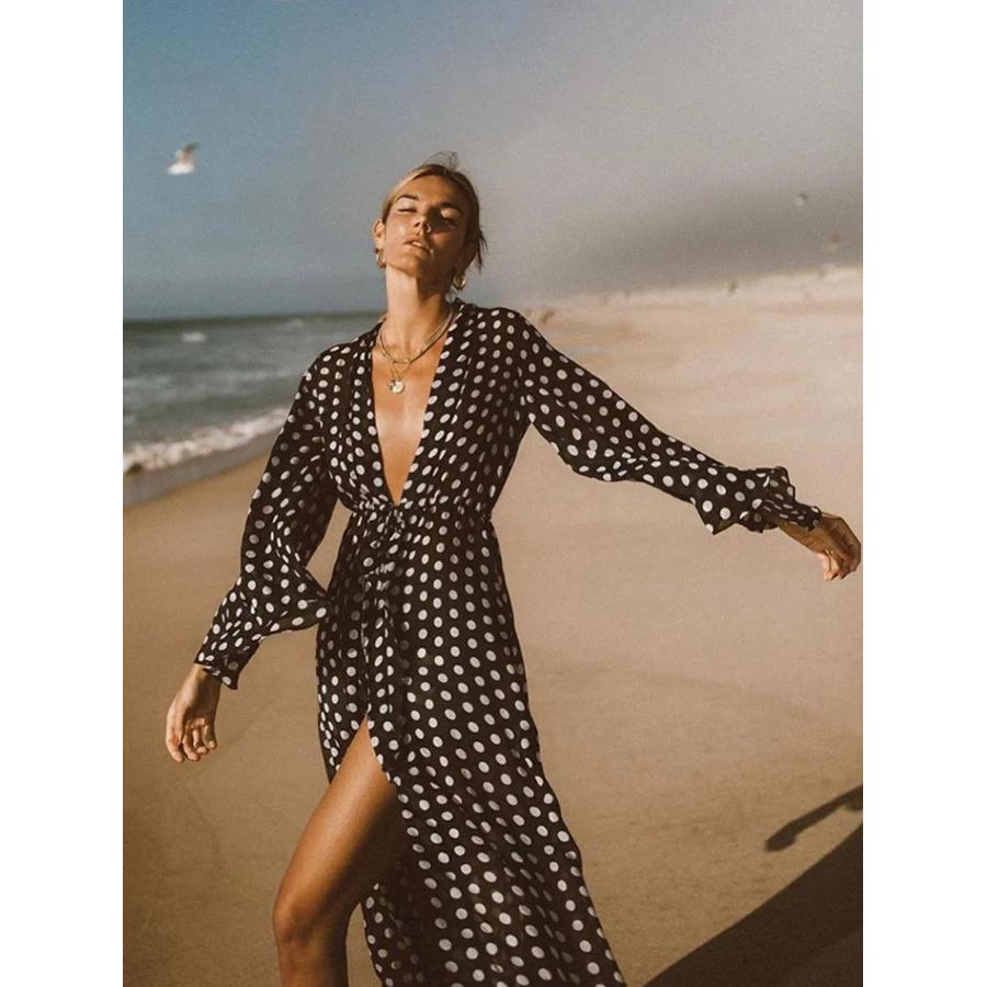 

Европейская и американская накидка для защиты от солнца в горошек - С длинным рукавом, быстросохнущая, роскошная пляжная рубашка (23050098) One Size чёрный