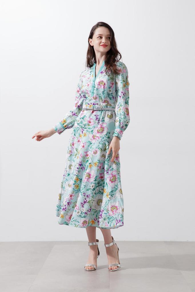 Pinky Diane Long Sleeve Mermaid Dress & (Floral Print) / Women's / 031-5140201 131_Mint