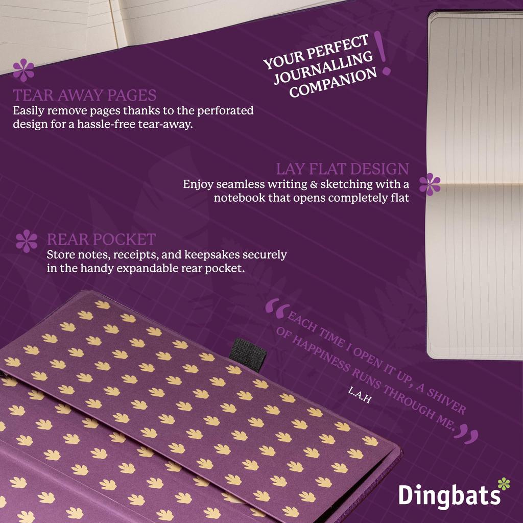 Wild Animals Lined Medium Purple A5 Hardcover Cream 100gsm Paper Bookband Bookmark Included Dingbats - Notebook, Birch, - - Ink-Resistant - Pocket, &