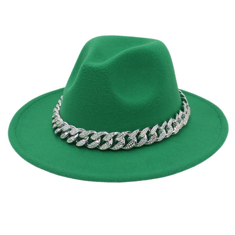 Bright Diamond Acrylic Chain Top Hat Jazz Hat Big Eaves Concave Photo Felt Hat